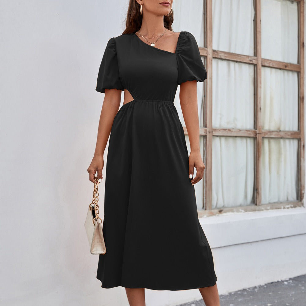 Midikleid Frau asymmetrischer Ausschnitt eleganter Stil - Mariela