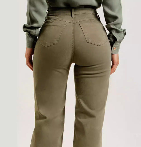 Damen-High-Waist-Jeans mit Schlag und Raw-Hem