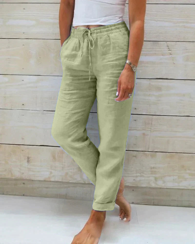 Elastisch Taille Leinenhose für Damen