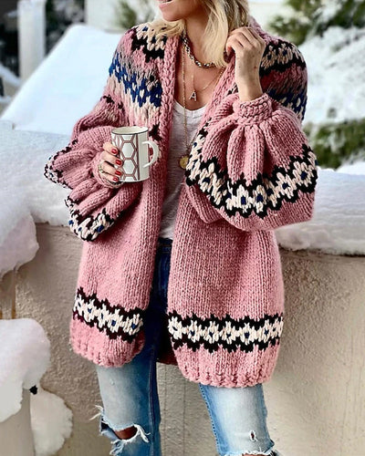 Bedruckter Cardigan mit Laternenärmeln