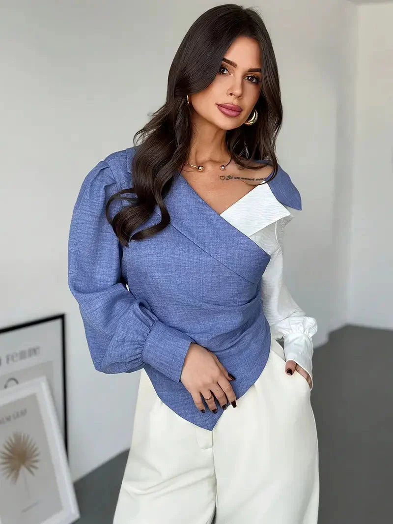 Zweiteilige asymmetrische Bluse mit auffälligen Ärmeln für Frauen