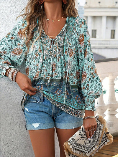 Boho Bluse mit romantischem Print und luftigem Stoff für Frauen