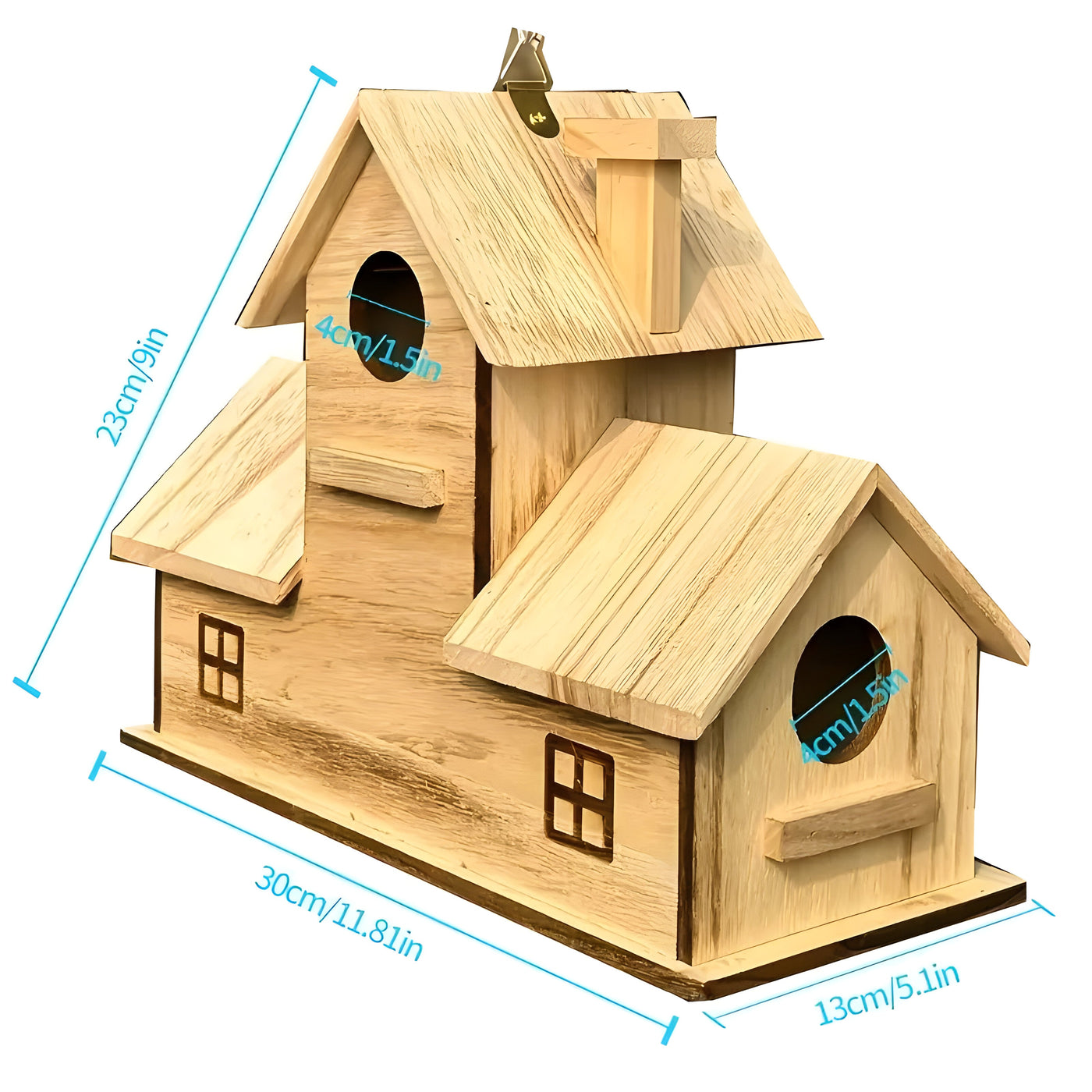 WoodlandBird House- Wooden Hanging Birdhouse with 3-Hole