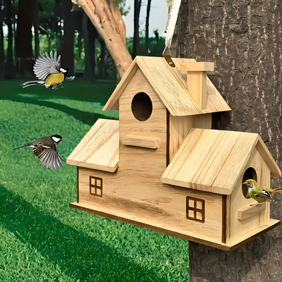 WoodlandBird House- Wooden Hanging Birdhouse with 3-Hole