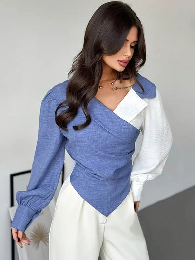 Zweiteilige asymmetrische Bluse mit auffälligen Ärmeln für Frauen