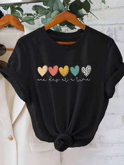 Herz-Print Kurzarm-T-Shirt für Damen