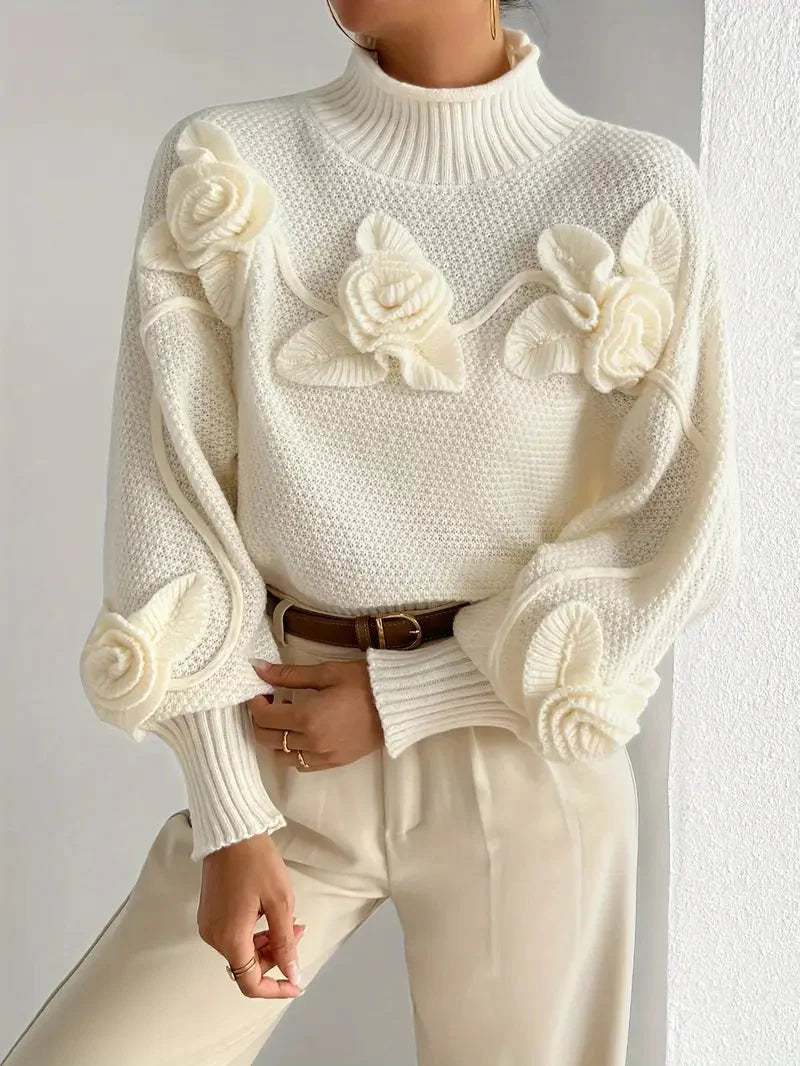 Rollkragenpullover mit Blumenmuster für Frauen