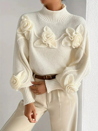Rollkragenpullover mit Blumenmuster für Frauen