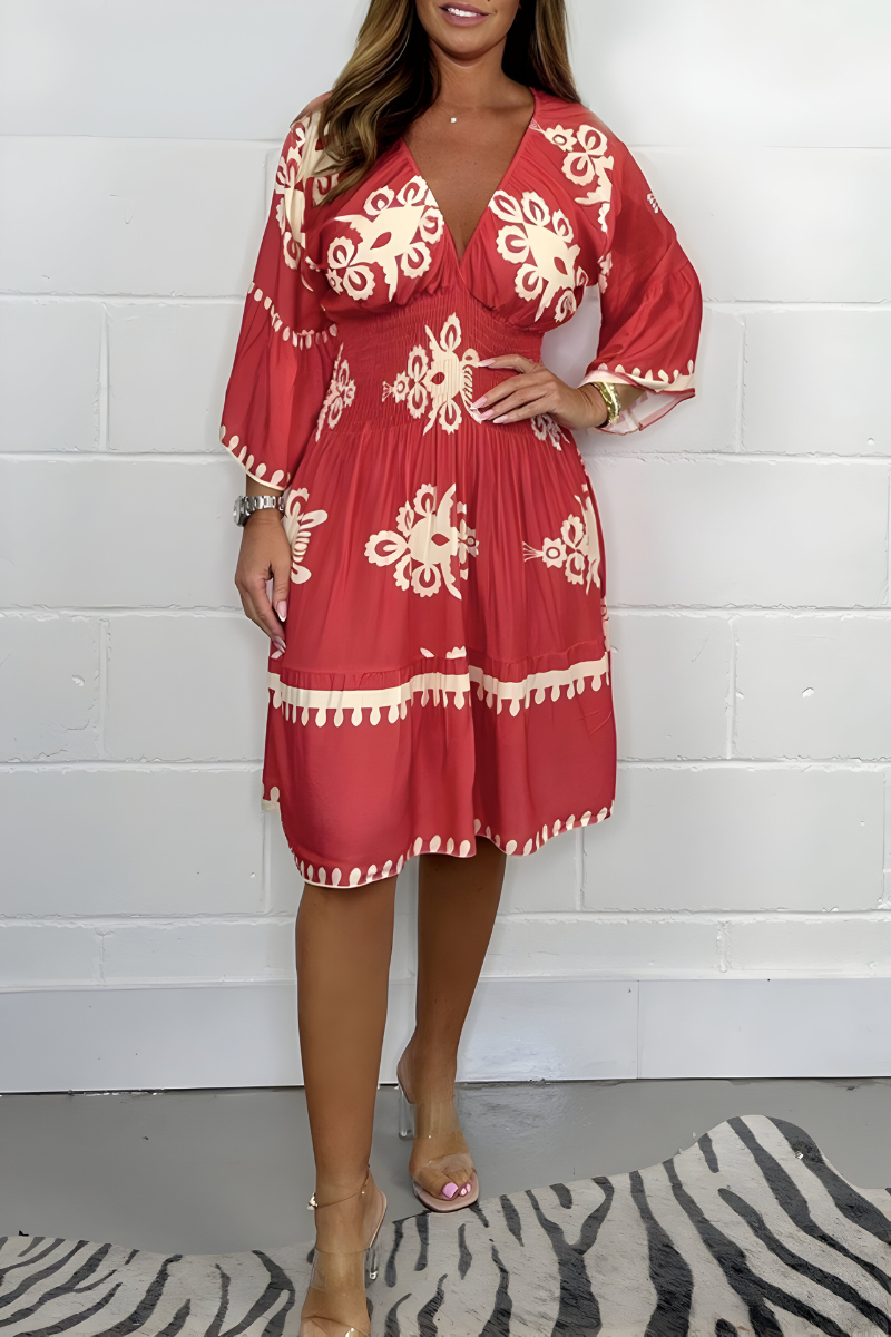 Elegantes Kleid mit Muster und V-Ausschnitt – perfekt für jeden Anlass