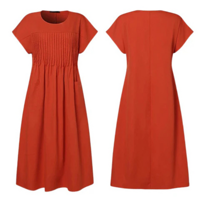 Kurzärmliges Entspanntes Damenkleid | Midi