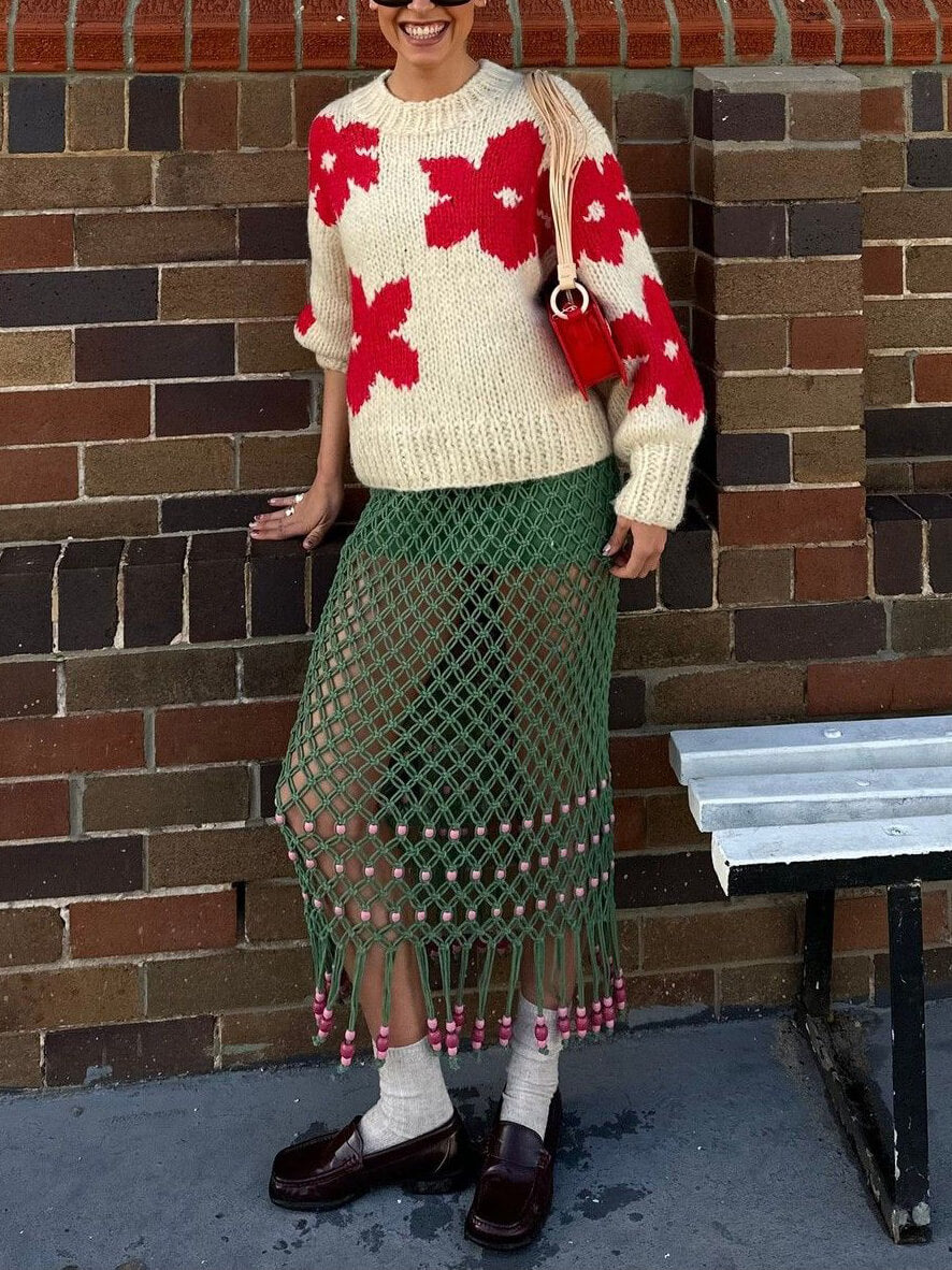 Alleskönner Rundhals Blumenpullover