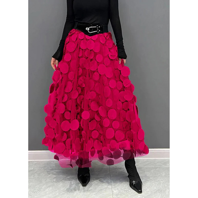 Vintage gepunkteter, hochtaillierter Maxi-Rock für Damen