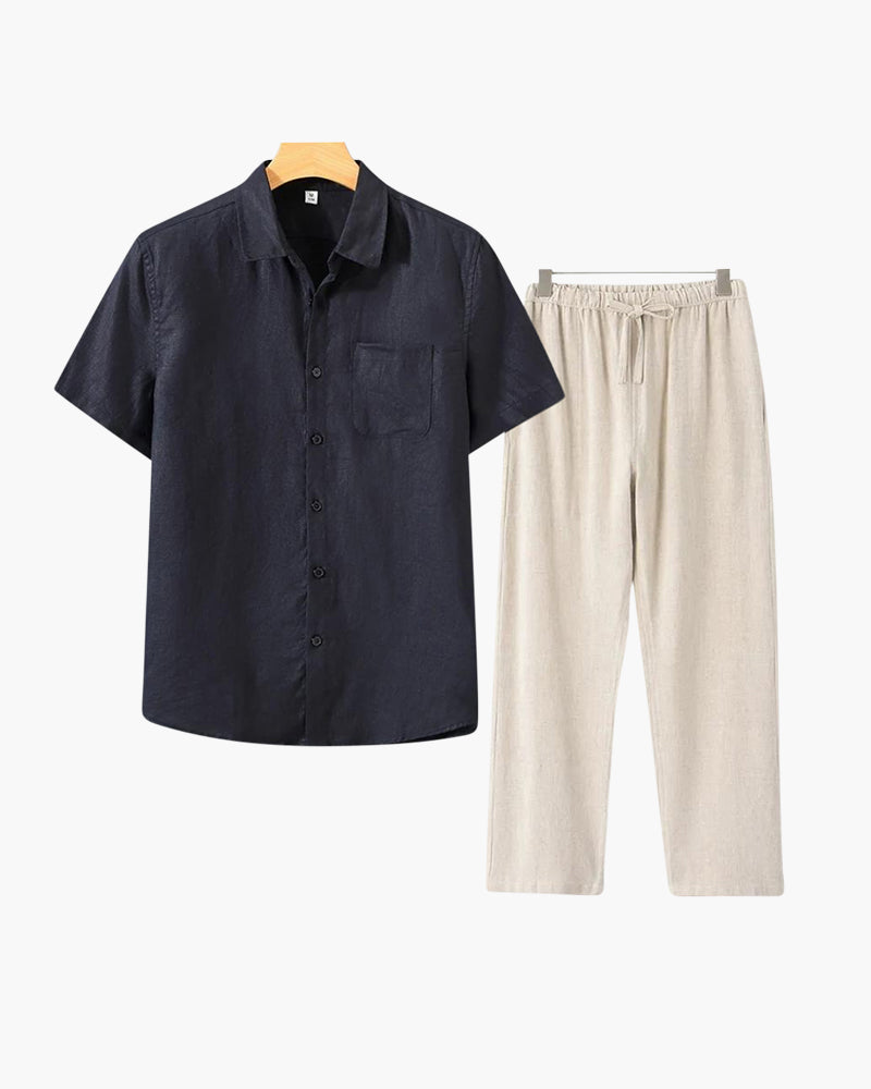 Lincoln | Old Money Herren Leinen-Set mit Kurzarmhemd & Sommerhose