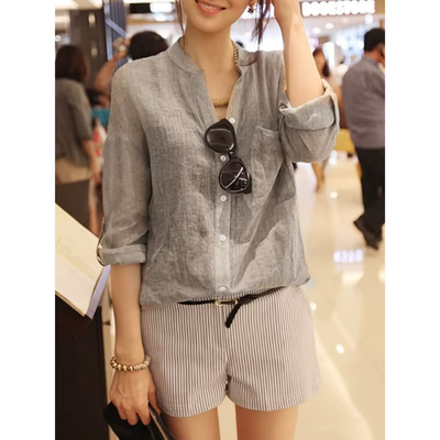 Chantrea – Lockeres V-Ausschnitt-Hemd