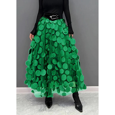 Vintage gepunkteter, hochtaillierter Maxi-Rock für Damen