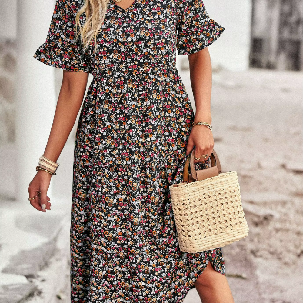 Marlyse - Blumen-Maxikleid