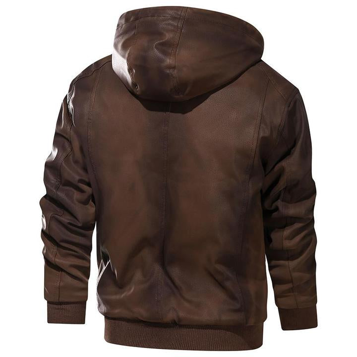 Herren Vegan Lederjacke mit Kapuze