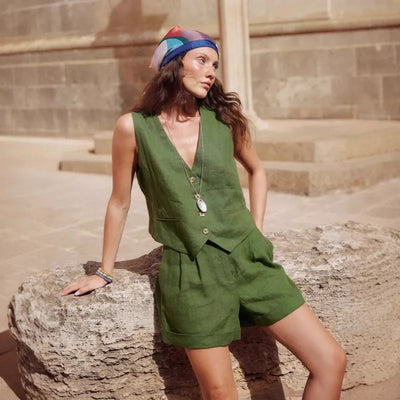 Selene - Grünes Set aus Baumwolle und Leinen