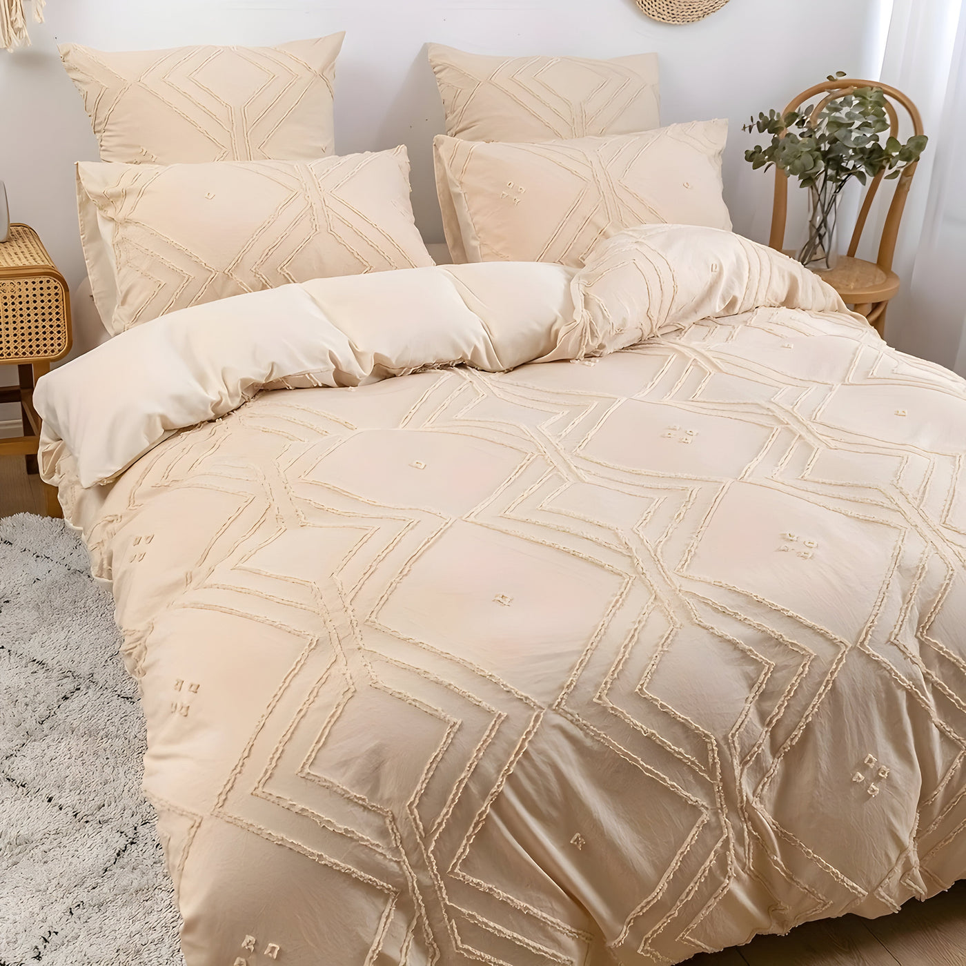 GridLuxe Duvet Set - Ganzjährig Getuftete Gitterbettwäsche