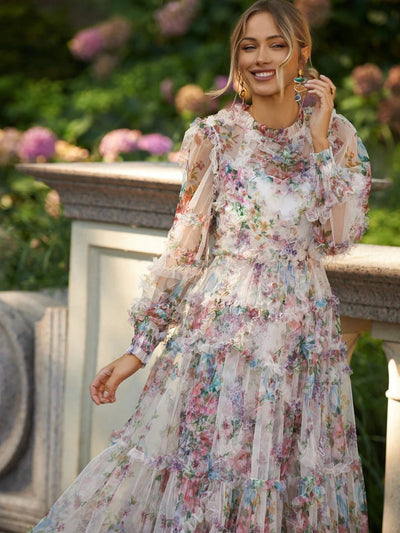 Marissa - Romantisches Mesh Blumen Fantasie Kleid