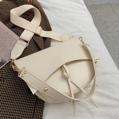 Vintage Damen Schultertasche – Vegan Leder mit Pouch & Canvas Gurt