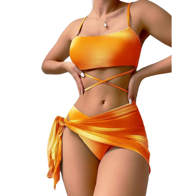 Luciana® | 3-teiliger Bikini-Badeanzug mit Schnürung und Strandrock