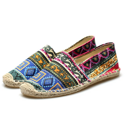 Herren Espadrilles ethnisches Design aus mehrfarbigem atmungsaktivem Canvas - Kalben