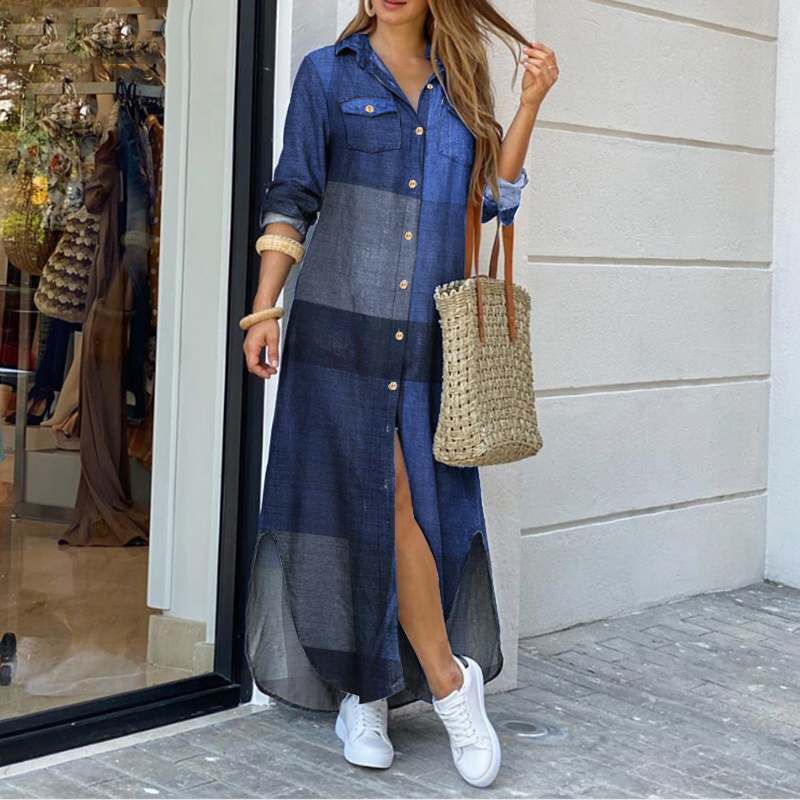 Langes Hemdblusenkleid aus Denim mit Knöpfen - Helena