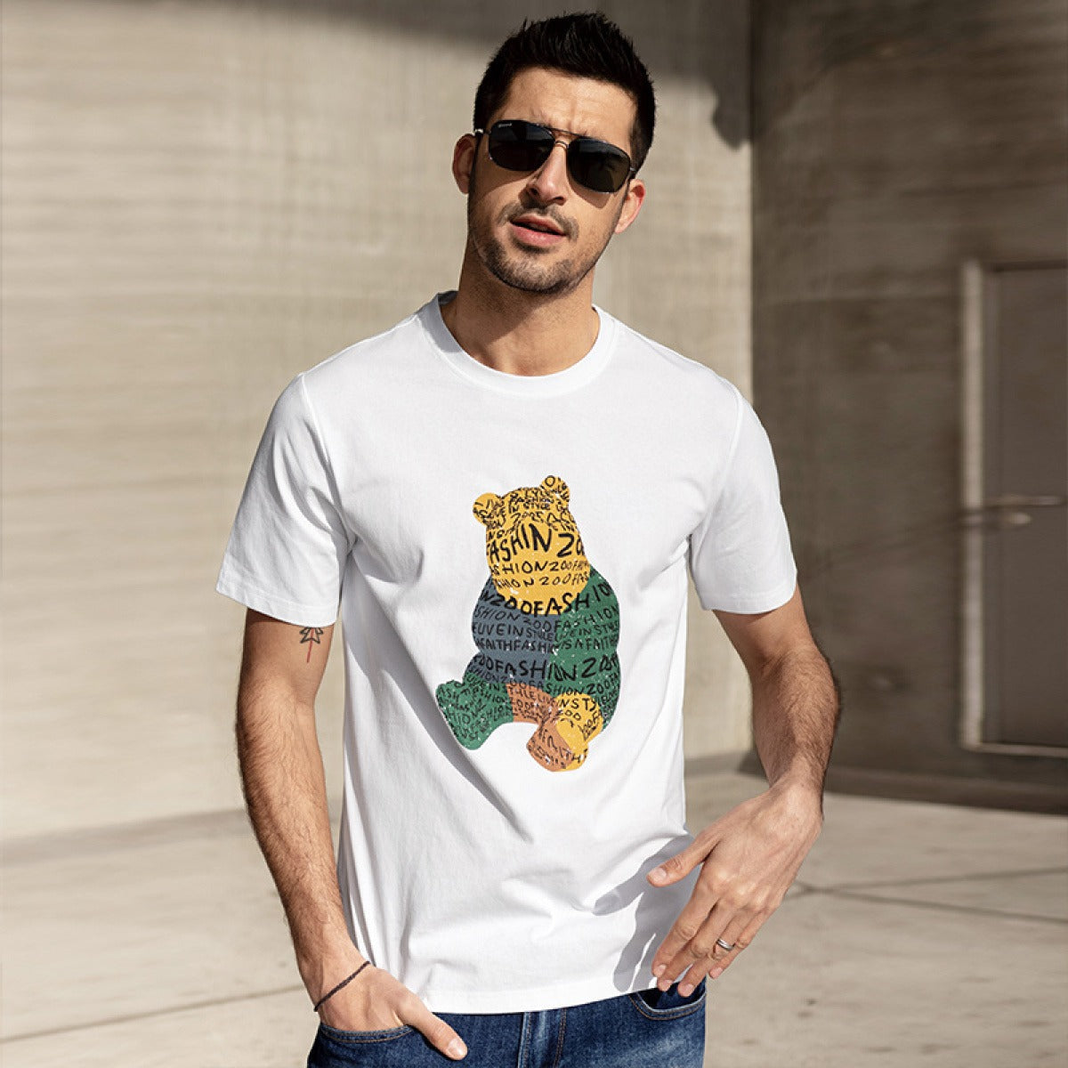 Herren T-Shirt aus Baumwolle mit grafischem Aufdruck, gerader Schnitt - Tomás