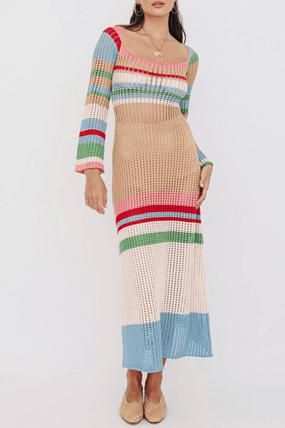 Buntes Strickkleid mit lebendigem Stil für Damen