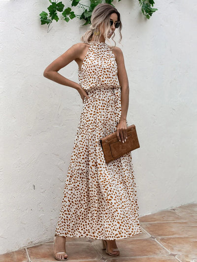 Petra – Maxikleid Damen Mit Muster Gürtel Und Trägerhals