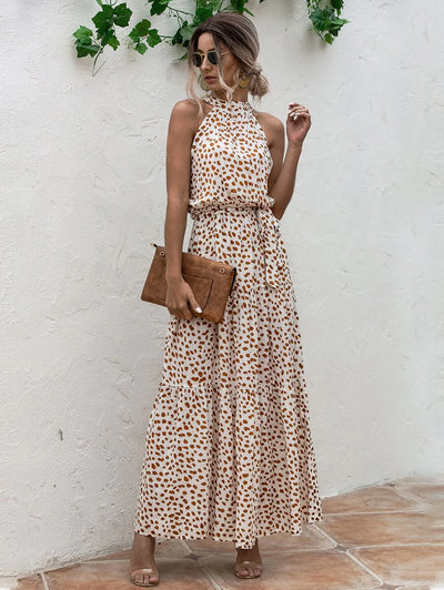 Petra – Maxikleid Damen Mit Muster Gürtel Und Trägerhals