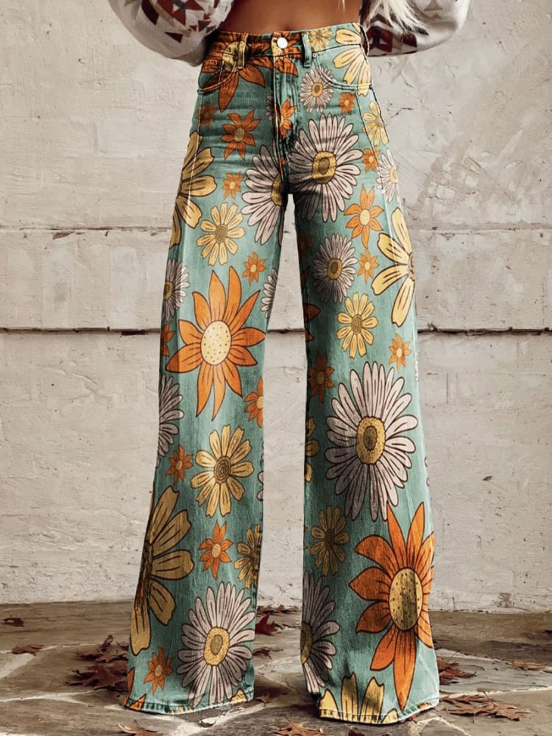 Damen Alle Jahreszeiten Hochtaillierte Denim-Hose mit Blumenmuster