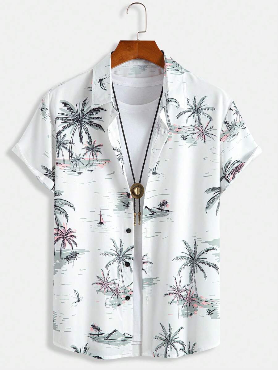 Gregor – Hawaiihemd Herren Pflanzen Print Lässig Sommerurlaub
