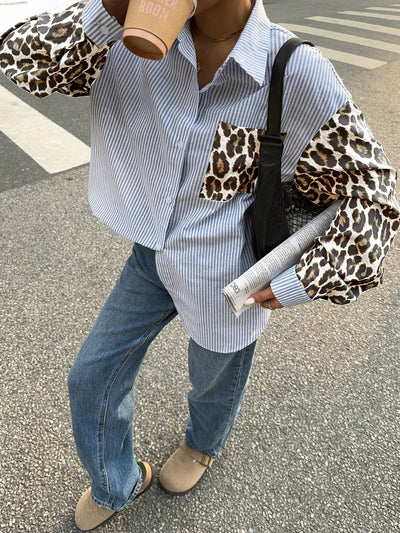 Gestreifte Damenbluse mit Leo-Details – Auffällig, Lässig & Streetstyle-ready