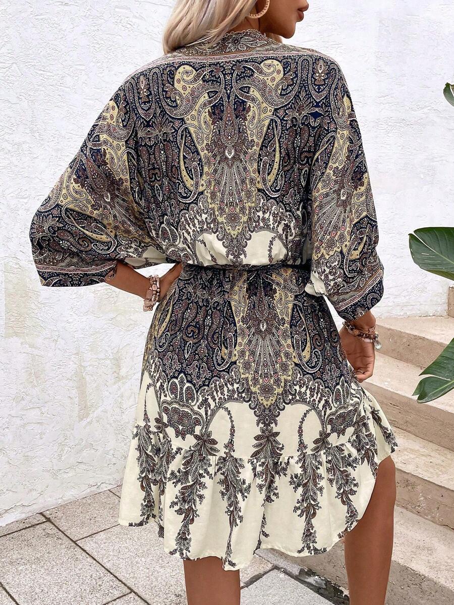 Philippa – Paisley Kleid Damen Fledermausärmel Quasten Urlaub