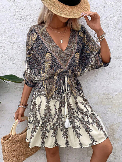 Philippa – Paisley Kleid Damen Fledermausärmel Quasten Urlaub