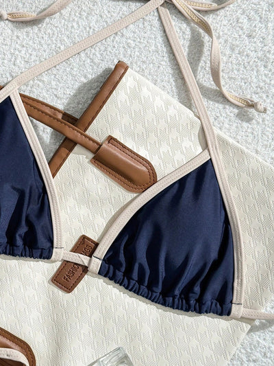 Sexy Triangel-Bikini in Marineblau mit Kontrast-Saum – Minimalistisches 2-teiliges Set zum Schnüren