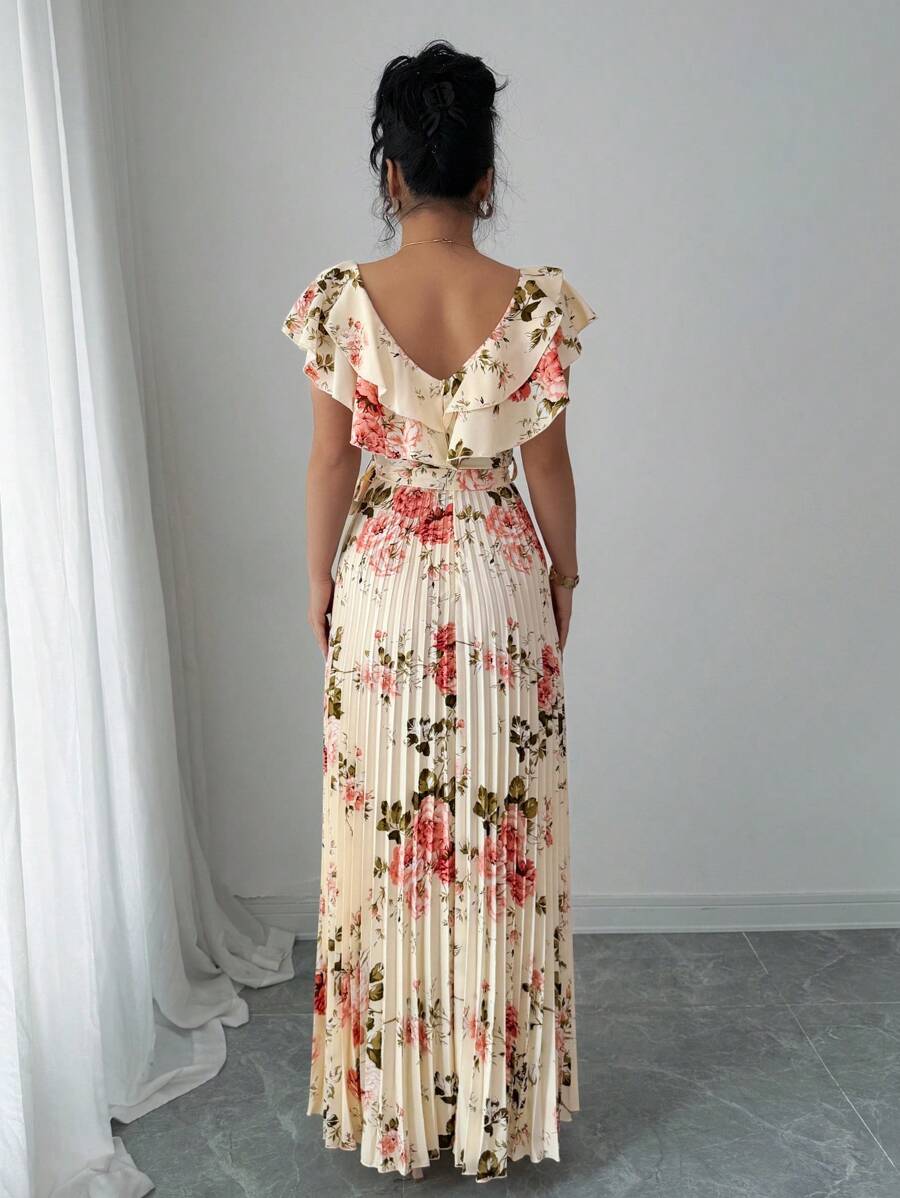 Paulina – V-Ausschnitt Damenkleid Mit Blumenprint Und Volant