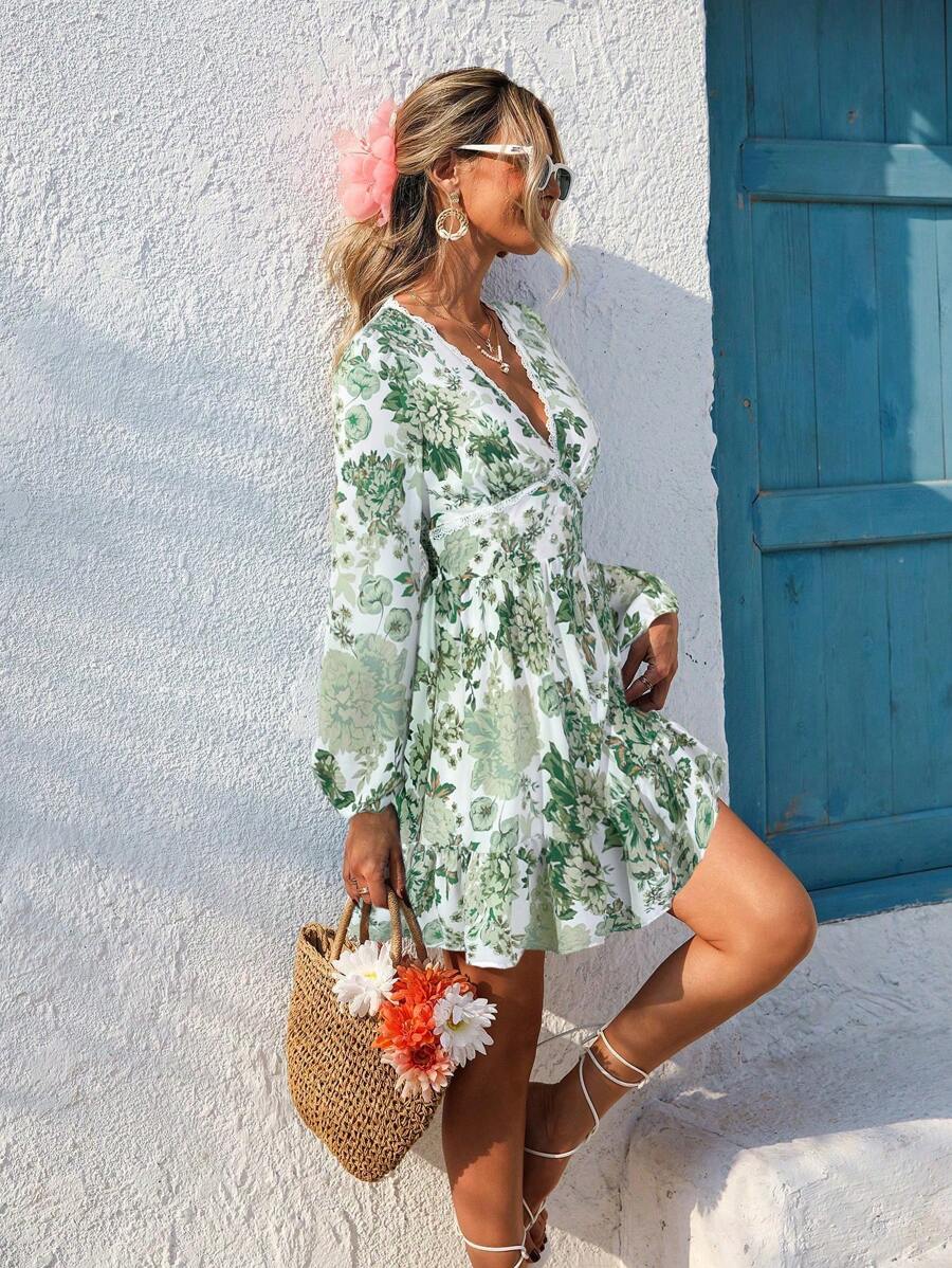 Amelie – Minikleid Damen Boho Sommer V-Ausschnitt Bedruckt