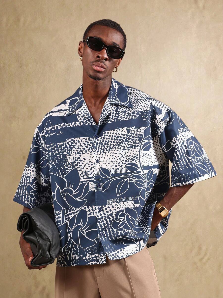 Björn – Herren Strandhemd Blumen Kurzarm Sommer Boxy