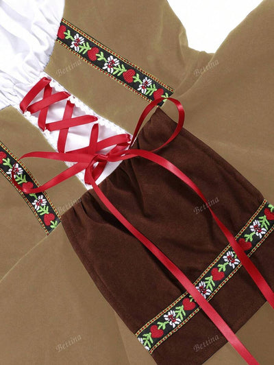 Oktoberfest Dirndl Kleid für Damen – Traditionelles Trachtenkleid mit Schürze