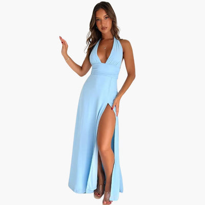 Maxikleid mit Schlitz - elegantes Damen Abendkleid Neckholder
