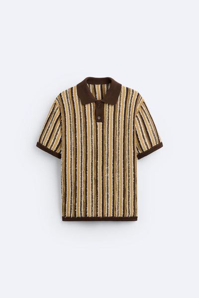Retro Strick-Poloshirt mit Streifenmuster