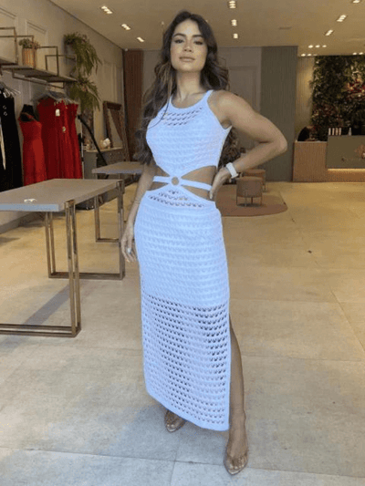 Maxikleid mit gehäkeltem Ausschnitt und fließender Passform für Frauen