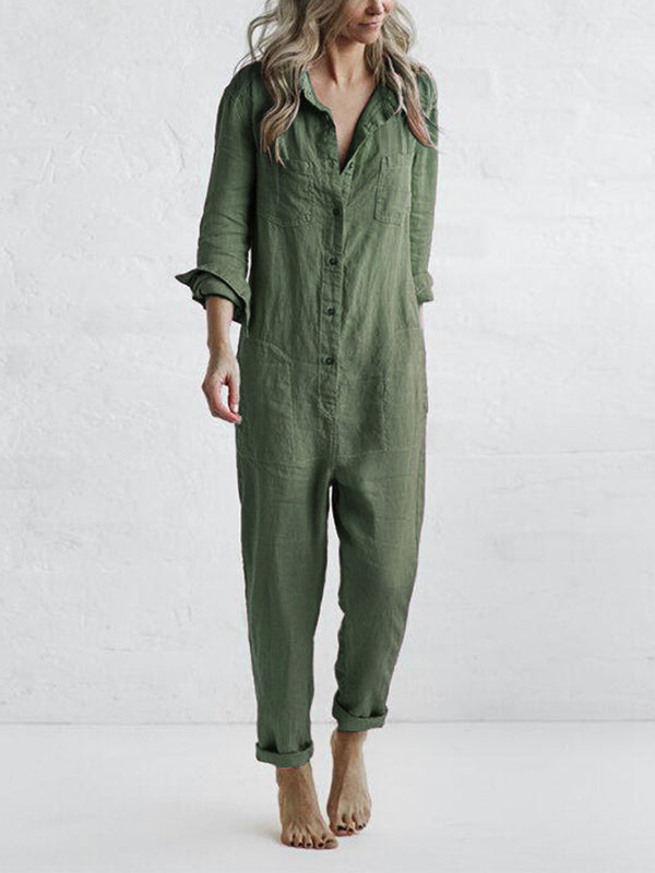 Geknöpfter langärmliger Jumpsuit
