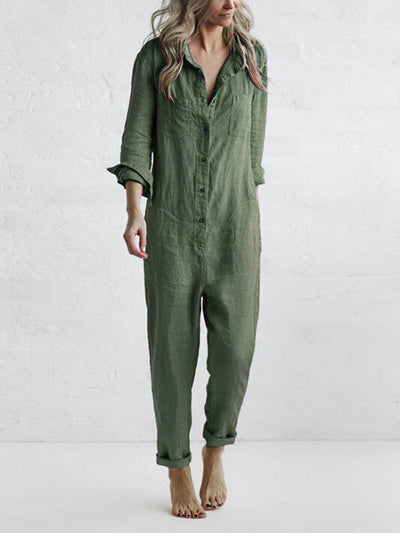 Geknöpfter langärmliger Jumpsuit