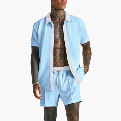 Herren Sommer Set mit Kurzarmhemd und Kordelzug Shorts