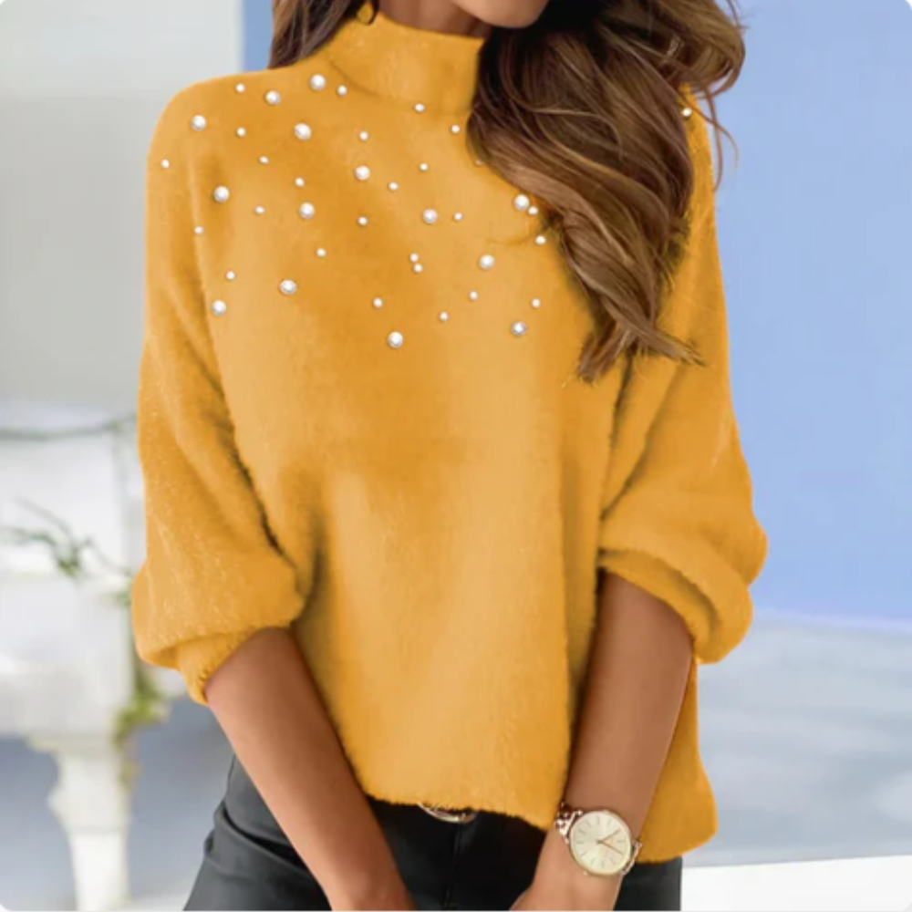 Linaelle - Gelber Pullover mit Perlen – Strahlend, weich & voller Charme