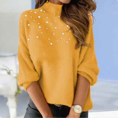 Linaelle - Gelber Pullover mit Perlen – Strahlend, weich & voller Charme